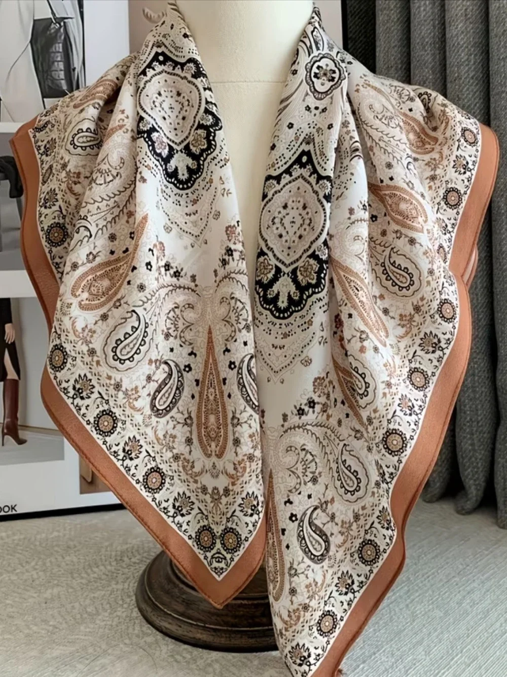 Beautiful Paisley Bandana Scarf in Beige & Brown